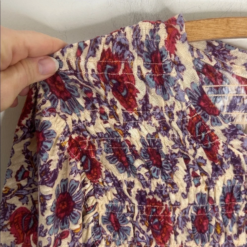 FREE PEOPLE Boho Multi-Color Floral Cropped Blouse Size Small
